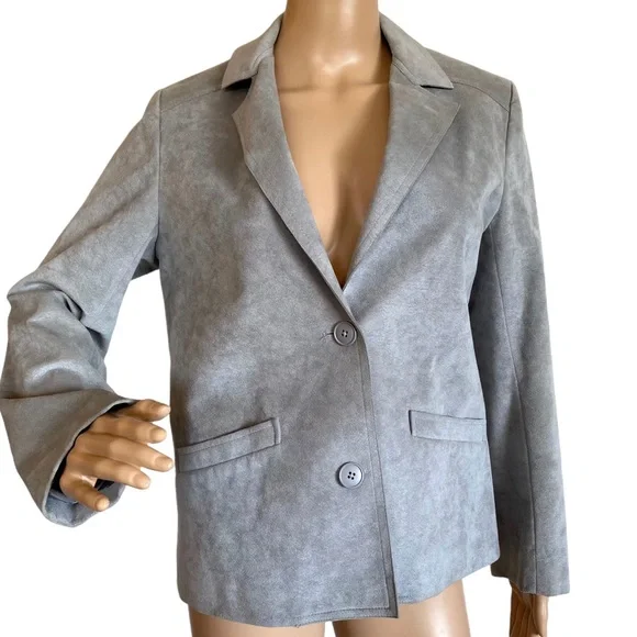 VINTAGE GINO ROSSI FOR WILSON GRAY SILVER ULTRA SUEDE BLAZER JACKET SZ 8 - Picture 3 of 16